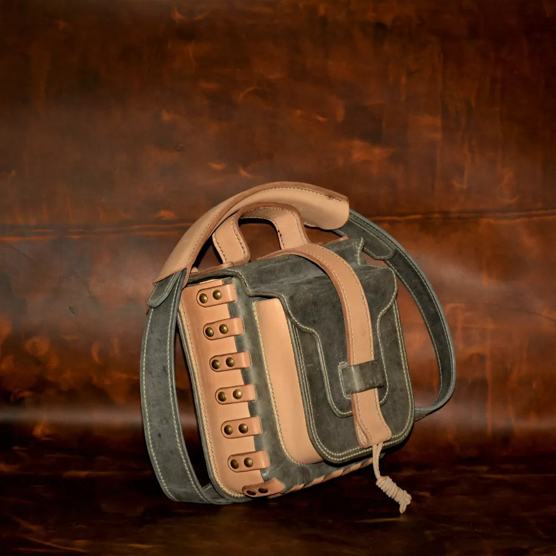 Braided-Edge Khaki Leather Shoulder Bag