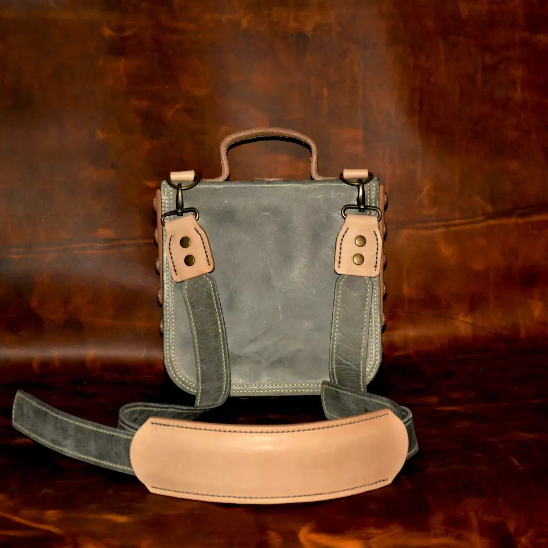 Braided-Edge Khaki Leather Shoulder Bag