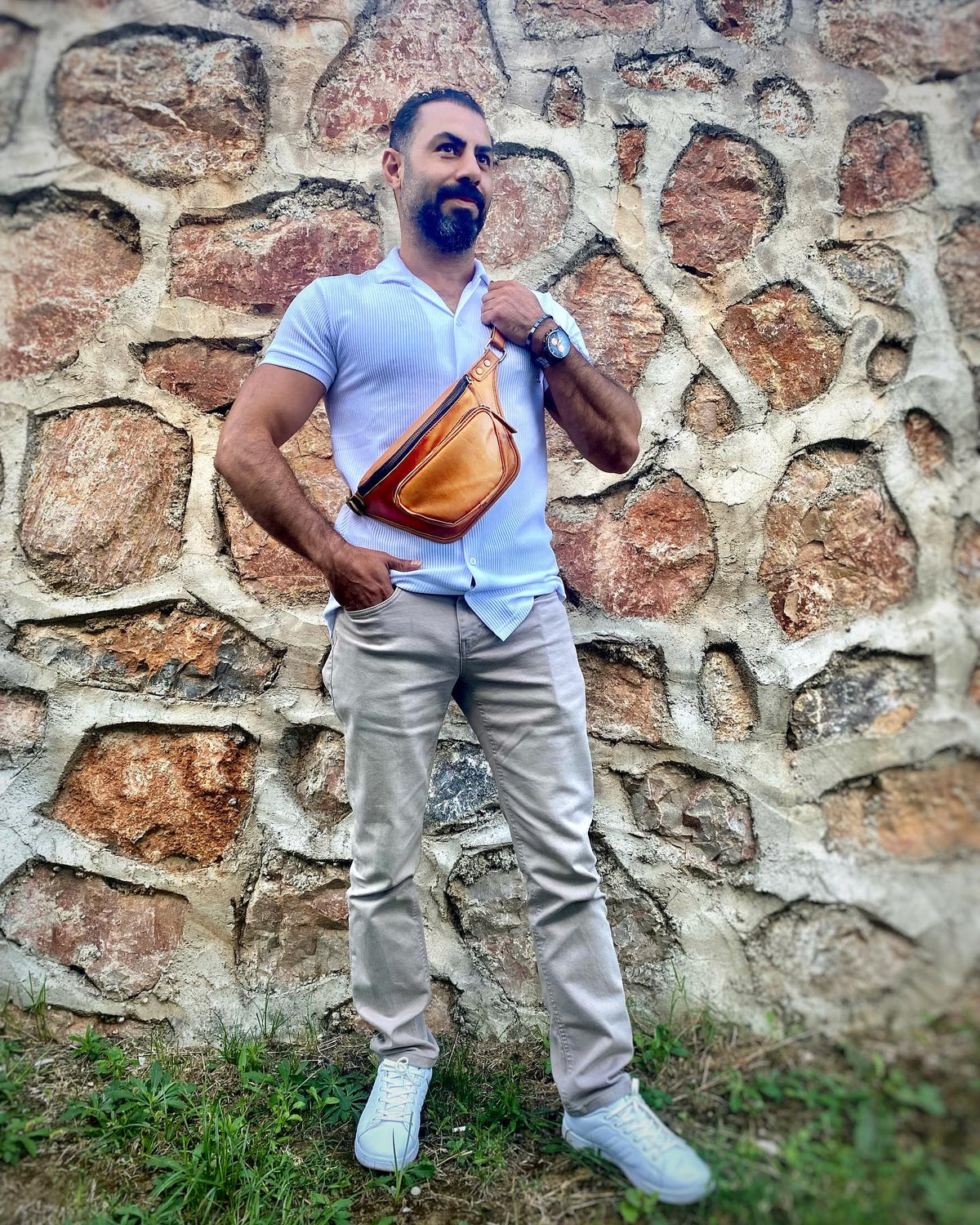 Kızıl Deri Bel Çantası — Dabi Deri el yapımı