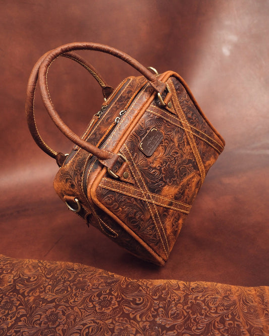 El İşlemeli Mini Deri Satchel — Dabi Deri el yapımı