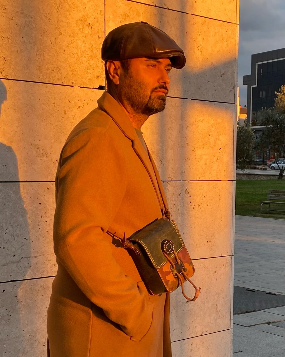 Küçük Kamuflaj Deri Omuz Çantası — Dabi Deri el yapımı